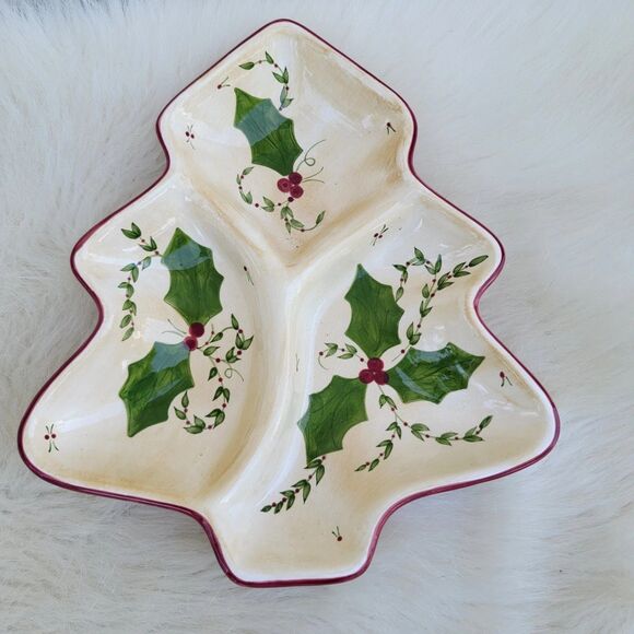 Holiday by Los Angeles Pottery 3-Part Dish Laurie Gates Design Christmas - Picture 1 of 3